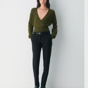 Aritzia Olive Green Wrap V-Neck Sweater
